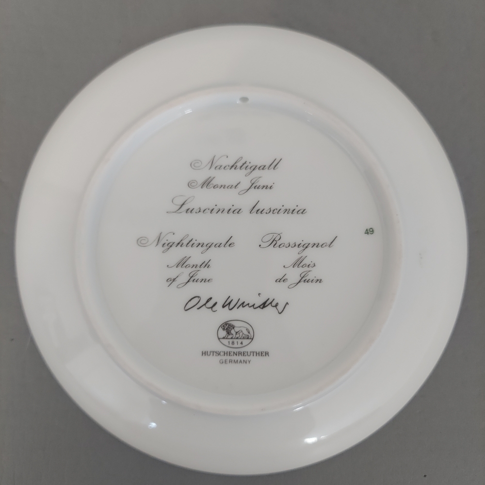 Hutschenreuther Nightingale Month Of June Decorative Plate - Picture 3 of 6
